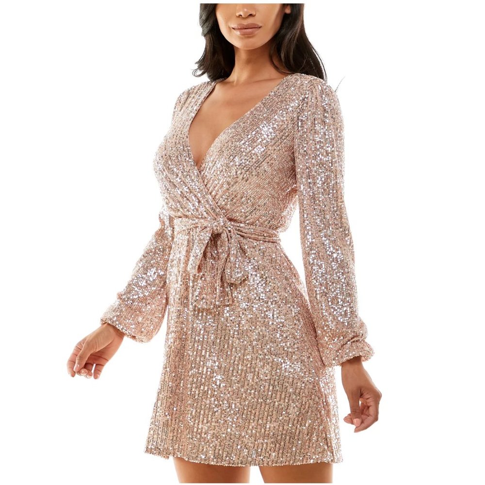 EMERALD SUNDAE  Puff-Shoulder Sequin A-line Dress